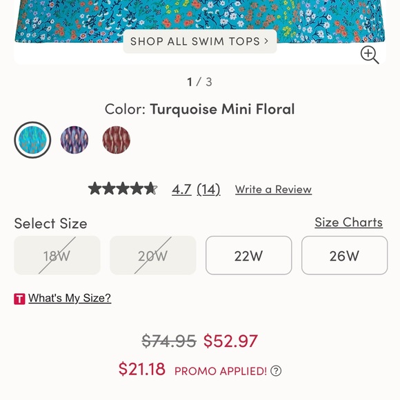 Land's End ~ Tummy Control Swim Skirt ~ Turquoise Floral - Still in store ~ 18W - Picture 2 of 3